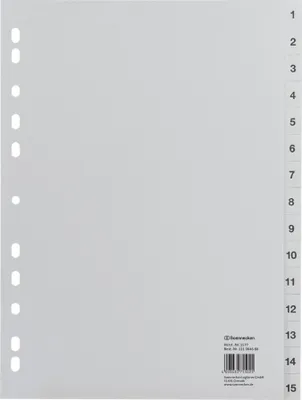 Produktbild von Register 1577 DIN A4 1-15 volle Höhe PP grau Packung mit 25 Stück