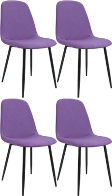 Productafbeelding van Set van vier paarskleurige eetkamerstoelen – fluweel/duurzaam materiaal – comfortabele zitting, stevig metalen frame