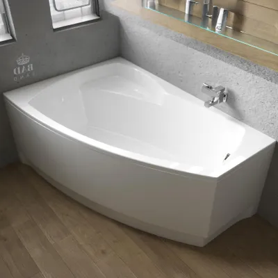 Produktbild von BADLAND Eckbadewanne Badewanne Frida LINKS 150x90 mit Acrylschürze, Füßen und Ablaufgarnitur GRATIS