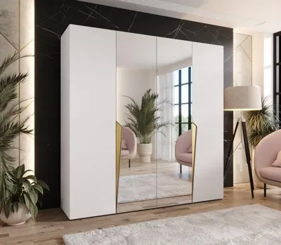Produktbild von Viertüriger Kleiderschrank 200 cm SORAYA 2 - weiß / goldene Griffe