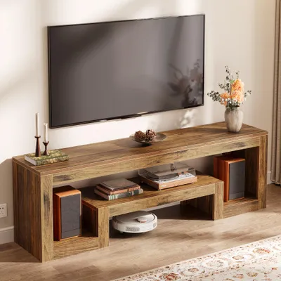 Image de Tribesigns Support TV 63 pouces pour téléviseurs 55/60/65/75 pouces, Armoires TV & Tables TV, Farmhouse Entertainment Center avec étagères ouvertes, rustique