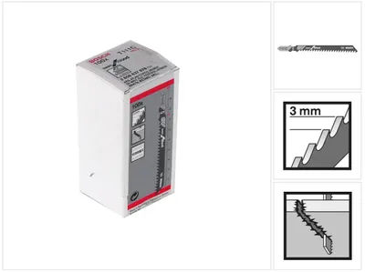 Zdjęcie produktu dla Bosch 2 608 637 878, Ostrze wyrzynarki, Płyta wiórowa, Płyta pilśniowa, Sklejka, Miękkie drewno, Stal wysokowęglowa (HCS), Szary, 3 mm, 5 cm
