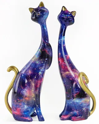 Image de Ensemble de 2 sculptures de chats - Décoration moderne pour la maison ou le bureau