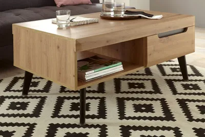 Produktbild von Couchtisch Ronson in Artisan Eiche und schwarz Beistelltisch skandinavisch 107cm
