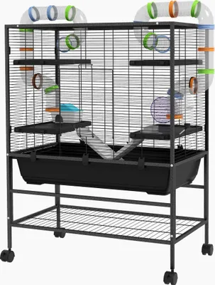Produktbild von Hamsterkäfig mit Röhren, Laufrad, Häuschen, Wasserspender, 109 x 82 x 46 cm, Schwarz