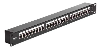 Produktbild von Delock Patch-Panel mit Kopplern - CAT 6 - STP - RJ-45 X 24 - Schwarz - 1U - 48.3 cm (19")