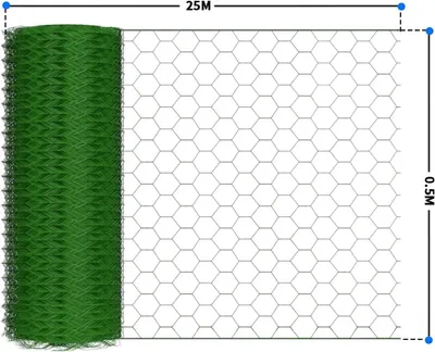 Immagine prodotto di Rete metallica a maglia esagonale - Recinzione per giardino - Rivestita in PVC - Verde - 0,5 x 25 m - Rete per conigli