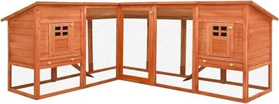 Produktbild von Kaninchenstall mit Freilauf, Braun, Hasenstall, Freigehege für Kaninchen und Meerschweinchen, Hasenhaus, Kleintierhaus, Hamsterkäfig, Aus Tannen Massivholz