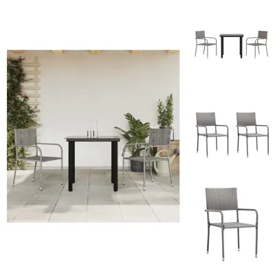 Produktbild von vidaXL 3-tlg. Garten-Essgruppe Grau und Schwarz Poly Rattan und Stahl -  Gartenmöbel-Sets