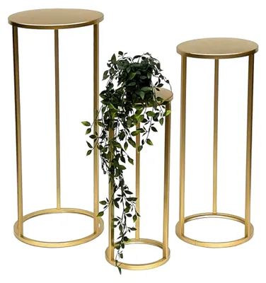 Produktbild von Blumenhocker Metall Gold Rund Blumenständer Beistelltisch 3er Set Blumensäule Modern Pflanzenständer
