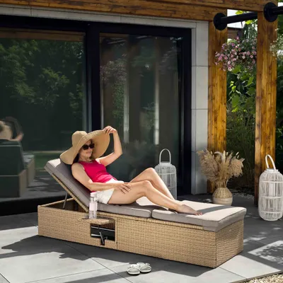 Produktbild von di volio Relaxliege Asco Beige - bequem und robust, verstellbarer Relaxstuhl aus wetterfesten Materialien, Sonnenliege für Garten & Wohnung