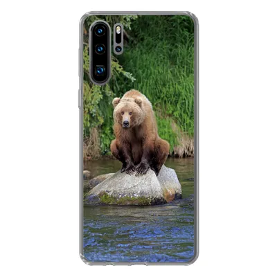 Produktbild von MuchoWow® Handyhülle Schutzhülle Hülle für Huawei P30 Pro Bär - Stein - Tier Silikon Softcase Handy Hülle - Schutzdeckel
