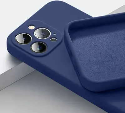 Close-up of a blue iPhone case, showing the interior texture and the camera cutout.
