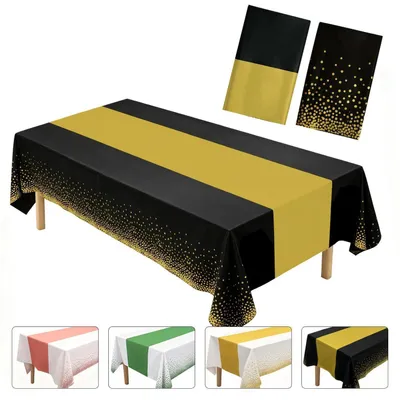 Obrázok produktu pre Čierna a zlatá obrus, 2 kusy, 137 x 274 cm, vodeodolná, jednorazová obrus, vhodná na narodeniny, oslavy a dekorácie