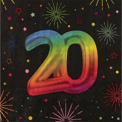 Produktbild von 12 Servietten Geburtstag 20 schwarz bunt