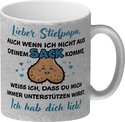 Produktbild von Stiefpapa, ich hab dich lieb Glitzer-Kaffeebecher mit Spruch