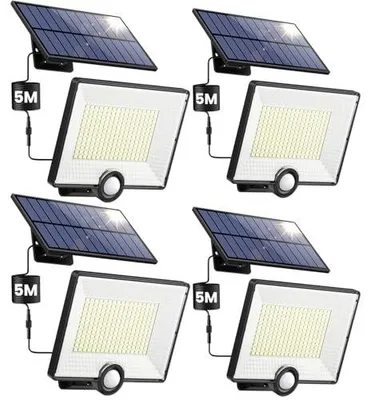 Zdjęcie produktu dla Lampa solarna z czujnikiem ruchu 204LED 2000LM zewnętrzna zestaw 4SZT