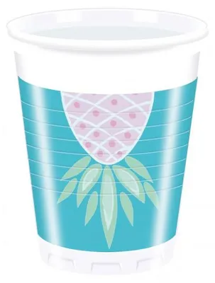 Produktbild von 8 Stück Einweg Partybecher mit Ananas-Design, 200 ml Fassungsvermögen