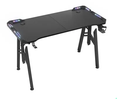Produktbild von QEENTOE Gaming Tisch 140×60 cm, mit LED‑Beleuchtung, stabiler PC Computertisch mit M‑förmigen Füßen, für Heim‑Gaming, Schwarz