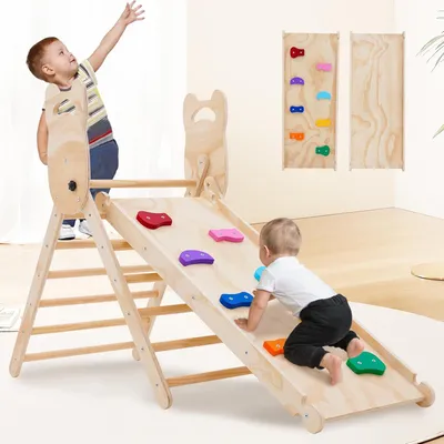 Immagine prodotto di Klimrek - Struttura in legno pieghevole per arrampicata con scivolo - per bambini - colore legno
