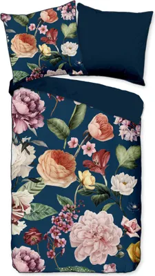 Productafbeelding van Descanso Dekbedovertrek "bloemen" - Blauw - (135x200 cm) - Biologisch Katoen satijn