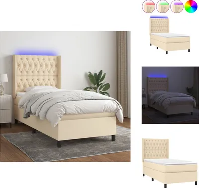 Produktbild von vidaXL Boxspringbett mit Matratze & LED Creme 100x200 cm Stoff -  Betten & Bettgestelle
