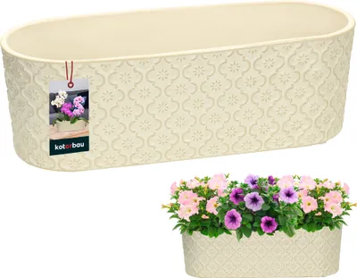 Imagen del producto de KOTARBAU® Maceta alargada interior de cerámica esmaltada, 13 x 37 cm, altura de 12 cm, color crema, ovalada, para el alféizar de la ventana, macetero interior, maceta ovalada, para interior