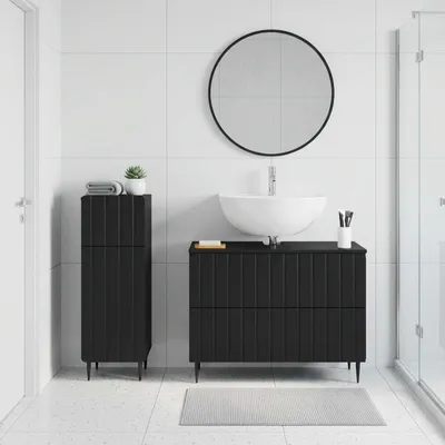 Zdjęcie produktu dla Maison Exclusive - Zestaw dwóch szafek łazienkowych ZWOLLE, czarny, płyta drewniana