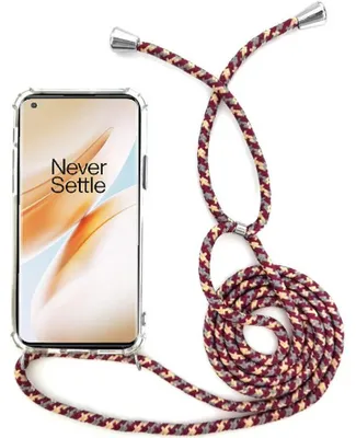 Immagine prodotto di Custodia per cellulare con laccetto, catena o cordoncino per essere portata a tracolla / Custodia a tracolla per diversi modelli OnePlus 1+, OnePlus 8, colore rosso/argento