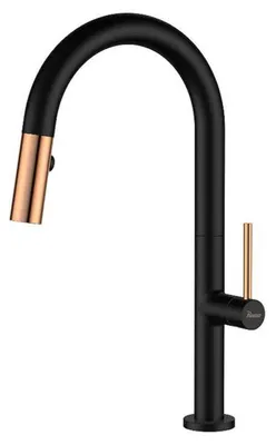 Produktbild von Küchenarmatur Schwarz mit Brause ausziehbar, 2 Funktionen, 360° drehbar, Messing