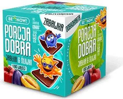 KOSTKA Z NIESPODZIANKĄ (PRZEKĄSKA JABŁKOWO - ŚLIWKOWA + ZABAWKA) 16 g - PORCJA DOBRA