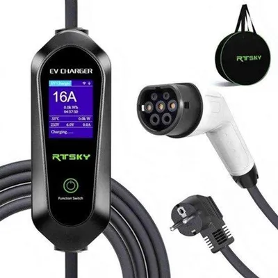 Zdjęcie produktu dla Kabel do ładowania samochodu elektrycznego, 3,5 kW - długość 5 metrów - wtyk typu 2 - przenośny - z wyświetlaczem cyfrowym