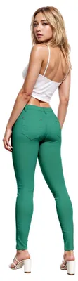 Productafbeelding van Hybrid & Company dames skinny jeans met steenkleurige knoop en rivets, model FBM P194