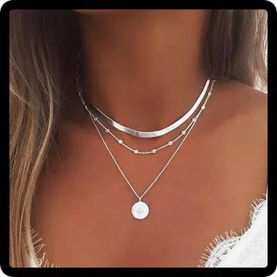 Produktbild von Wedity Layered Lotus Anhänger Halsketten Silber Bead Choker Halskette Kette Einstellbarer Schmuck für Frauen und Mädchen