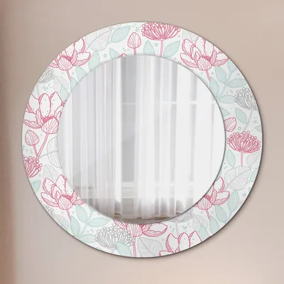 Produktbild von Ø50cm Spiegel - Glasrahmen mit Aufdruck - Wandspiegel Schlafzimmer - Blumen