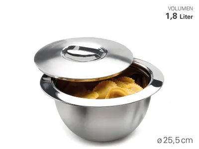 Produktbild von Weis 240267 Edelstahl Thermo Küchenschüssel Schüssel mit Deckel 25,5cm 1,8 Liter