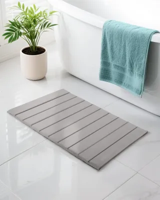 Produktbild von Ribelli Badematte Kieselgur-Matte, Kieselgur Badematte Rutschfest Kieselgur, 62 x 41cm, mit Kunstleder, 100% Natürlich Stein Bodenmatte