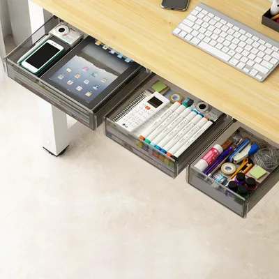 Image de Omgoods - Ensemble de 3 tiroirs coulissants pour sous le bureau - Organisateur pour un espace de rangement supplémentaire