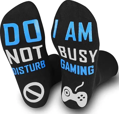 Produktbild von CHPN – Socken – Gaming-Socken – Do Not Disturb – Lustige Socken – Haussocken – 40/46  Schwarz/Blau – Herren – Geschenk – Trendige Socken