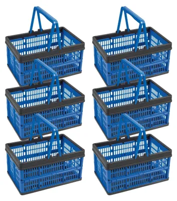 Produktbild von Novaliv Klappbox Blau 6er Set - 16L Faltkorb mit Henkeln - Vielseitiger Einkaufskorb - Praktische Aufbewahrungsbox