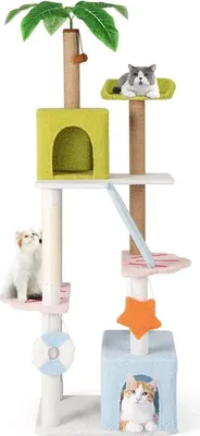 Immagine prodotto di Tiragraffi - Albero tiragraffi per gatti - 180 cm di altezza - 5 livelli - 2 cucce - Alberi in sisal - Scala/tiragraffi - In legno - Verde