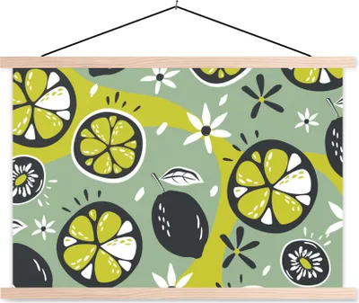 Produktbild von MuchoWow® Textilposter Sommer - Blumen - Obst 60x40 cm mit holzfarbenen Rahmen - Bilder