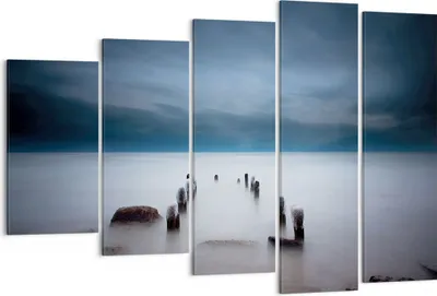 Produktbild von Bild auf Leinwand - Leinwandbild - 5 Teile - Wellenbrecher Nebel Nacht - 150x100cm - Wand Bild - Wanddeko - Wandbilder - Leinwanddruck - Bilder - Wanddekoration - Leinwand bilder - EG150x100-4416
