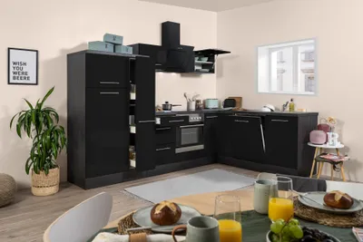 Produktbild von Küche Küchenzeile Winkelküche Eiche Schwarz Amanda 290 x 200 cm Respekta Premium