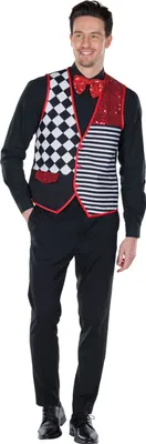 Produktbild von Clown Harlekin Pierrot Weste rot schwarz Karneval Herren Kostüm 56-58