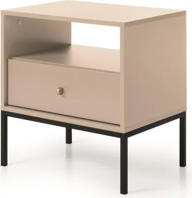 Produktbild von Vintage-Stil Nachttisch mit Schublade Vintage Nachtschrank für Wohnzimmer B 53 x H 56 x T 39 cm Nachtkommode mit goldenen Griffen, Farbe: Beige, Beinfarbe: Schwarz