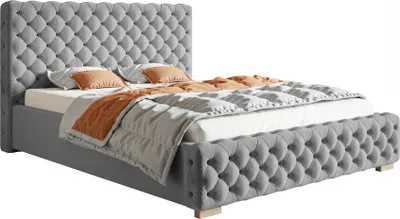 Obrázek produktu pro Ložnicová postel 180x200 cm Adora – výrobce, čalouněná postel s roštem, úložný prostor – sametová látka šedá