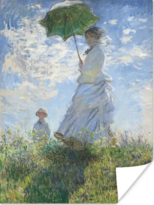 Produktbild von MuchoWow® Poster Frau mit Sonnenschirm - Gemälde von Claude Monet 90x120 cm - Wohnzimmer
