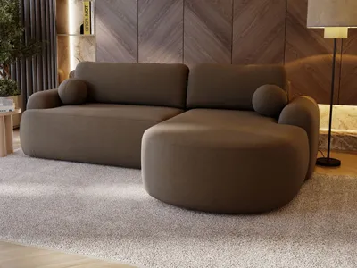 Produktbild von GrainGold Ecksofa L-Form Aurio Rechts - Ecksofa mit Schlaffunktion, Bettkasten - Moderne Ecksofa, Wohnzimmer Sofa - Eckcouch Braun (Lambi 04)