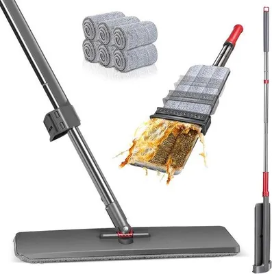 Produktbild von Famanu Vlakmop 360° mit 6 Mikrofasertüchern - Grau